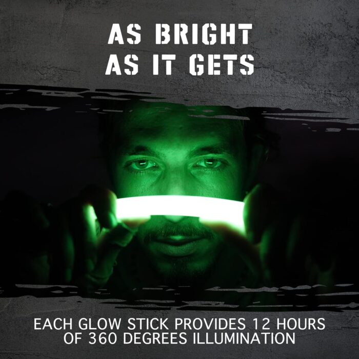 Emergency Glow Sticks with 12 Hours Duration, Individually Wrapped Industrial Grade Glowsticks for Survival Gear, Camping Lights, Power Outages and Military Use - Image 3