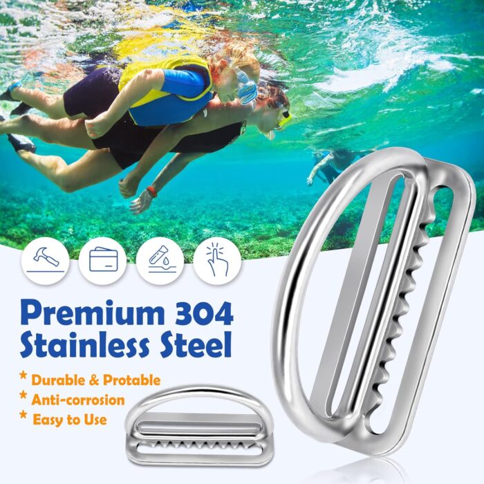 2Pack Weight Belt Keeper, 5cm/2'' Stainless Steel Serrated Scuba Diving Weight Belt Retainer Stopper with D Ring for Dive Gear and BCD Accessories - Image 3