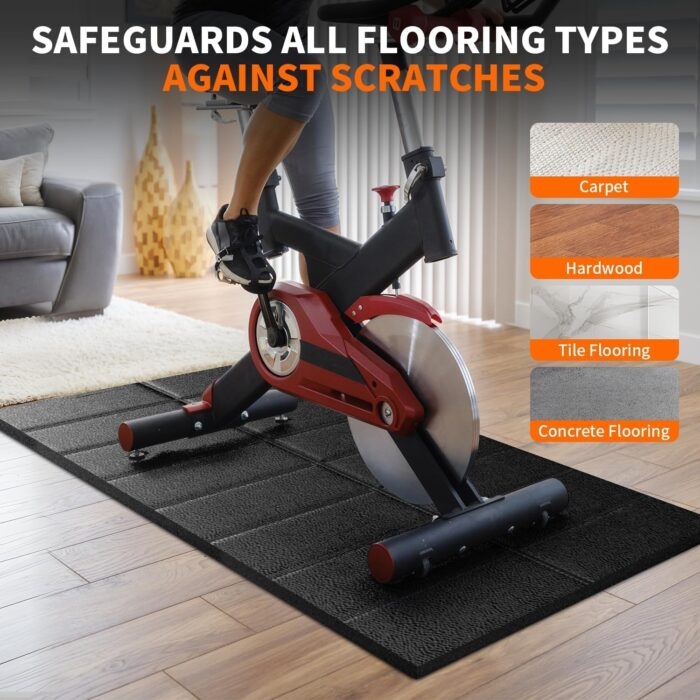 Bike Mat Compatible with Peloton Bikes, Treadmill Mat, Ellipticals, 63“ × 30”, Heavy-Duty, Non-Slip Mat for Exercise Bike, 1/4" Thick, Under Mat Protect Hardwood Floor Carpet - Image 3