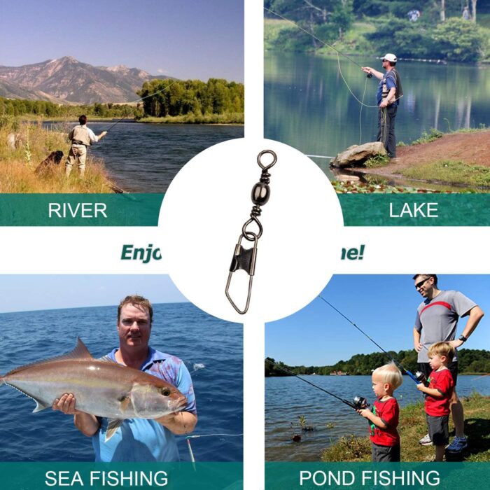 AGOOL Barrel Swivel Snap Kit - 50pcs Barrel Swivels with Safety Snaps High Strength Fishing Quick Connect Snap Swivels with Solid Ring Fishing Tackle Accessories Box Kit Size 4#,6#,8#,10#,12#,14# - Image 7