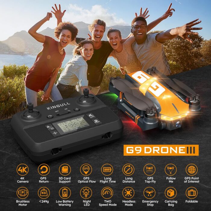 GPS Drones with 4K Camera for Adults with Brushless Motor and Follow Me Mode,Long Flight Time and Distance,5G FPV Transmission and Auto Return,G9 Foldable RC Quadcopter for Beginner and Kids,Under249g (Dark gray) - Image 3