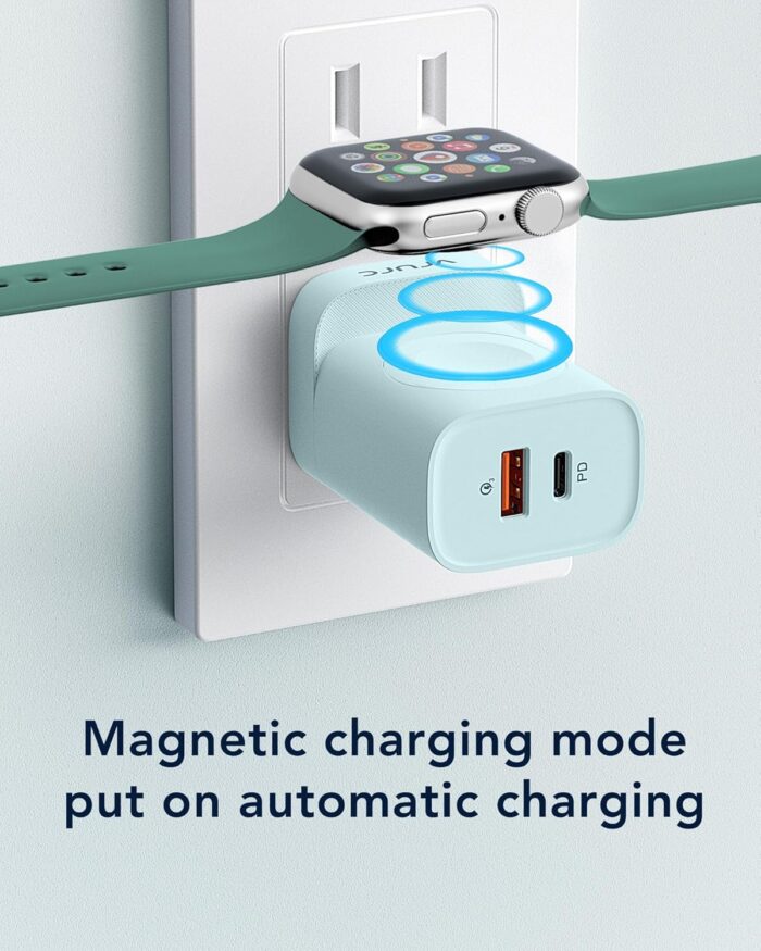 VRURC for Apple Watch Charger, Wireless Magnetic Portable iWatch Charger, PD 20W 3-in-1 Travel Essentials Fast Charging Block for iWatch Ultra/SE/10/9/8/7/6/5/4/3/2, iPhone 16/15/14/13,Android-Green - Image 7
