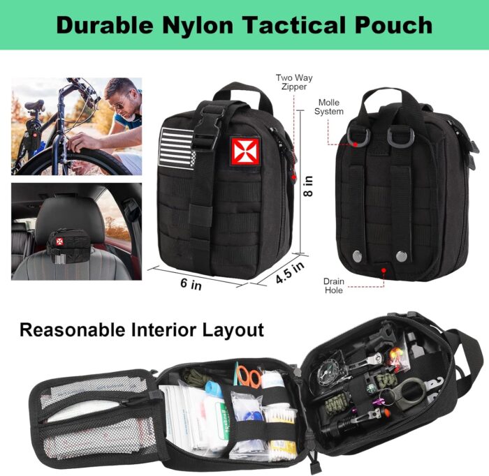 Survival Kit 256 in 1, First Aid Kit Survival Gear Tools Trauma Kit with Molle Pouch for Outdoor, Camping, Hunting, Hiking, Earthquake, Home, Office, Gifts for Men Dad Husband Women (Black) - Image 2