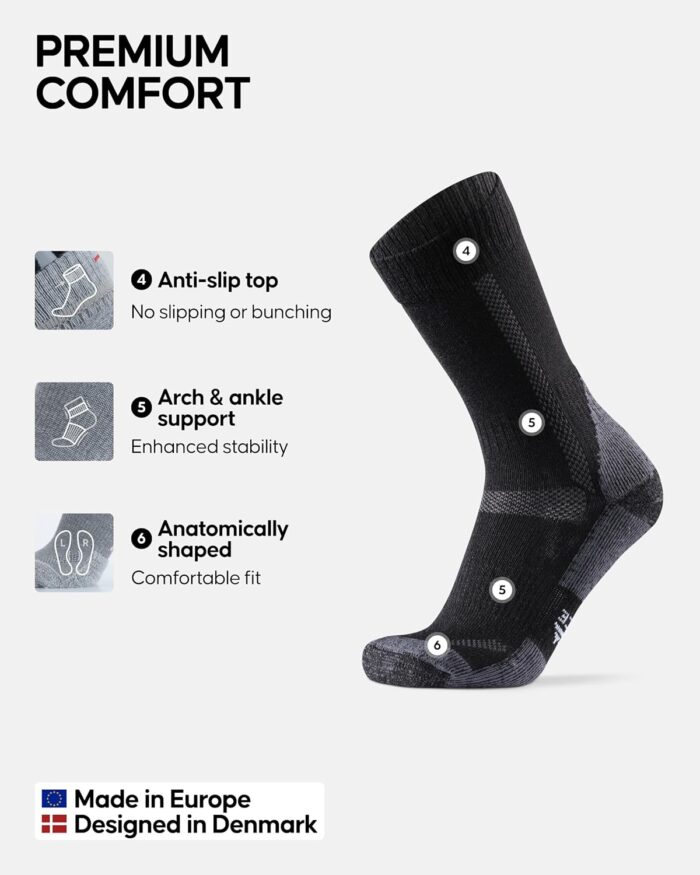 DANISH ENDURANCE Hiking Socks, Merino Wool Socks, Anti Blister, Cushioned, Breathable, Men & Women, 3-Pack - Image 3