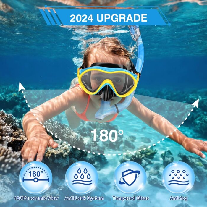 Kids Snorkel Set for Boys Girls Youth Junior Age from 5-13 Years Old Upgraded Dry Top Snorkel Mask Snorkeling Gear with Carrying Bag for Pool Swimming Diving Water Park Beach Vacation - Image 2