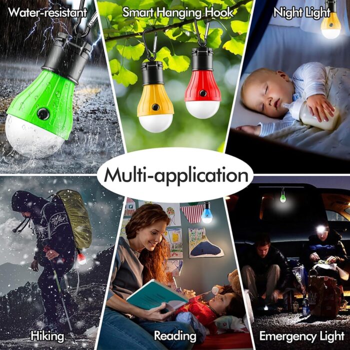 Tent Lamp 4 Packs Portable LED Tent Lights Clip Hook Hurricane Emergency Lights LED Camping Lights Bulb Camping Lanterns Camping Equipment for Camping Hiking Backpacking Outage - Image 5