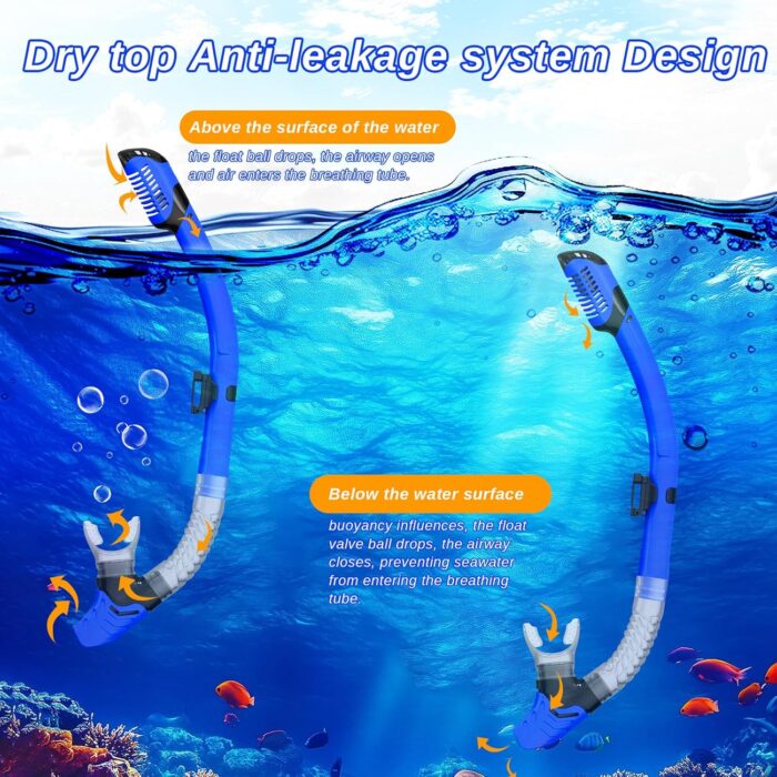 Snorkeling Gear for Adults, Dry Snorkel Kit, Anti-Leak Diving Mask and Dry Snorkel,180° Panoramic View Scuba Mask with Tempered Glass Lens for Diving, Snorkeling, Swimming - Image 5
