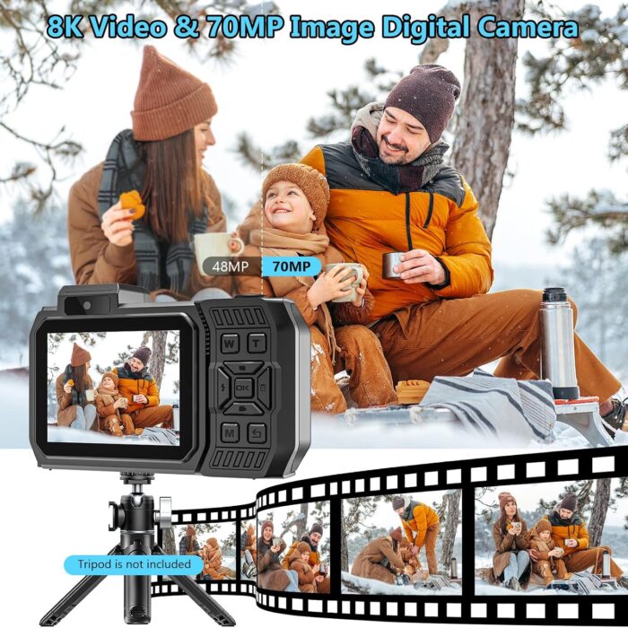 UHD 8K Underwater Camera, 70MP 33FT WiFi Waterproof Digital Camera with 64GB Card, Auto Focus Waterproof Dual-Screen Selfie 2500mAh Battery, 18X Floatable Digital for Snorkeling, Blue - Image 2