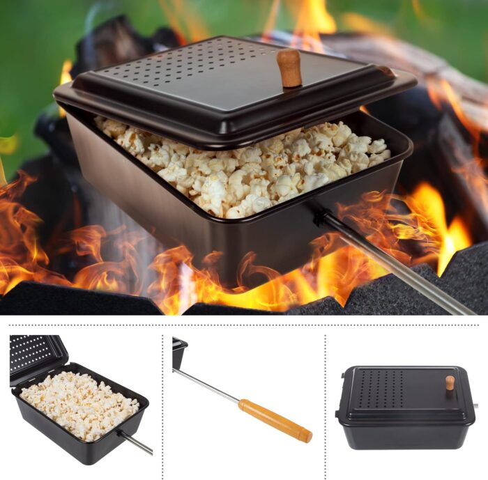 Campfire Popcorn Popper - Old Fashioned Popcorn Maker with Nonstick Finish and Extended Handle - Camping Gear and Campfire Cooking Equipment by Great Northern Popcorn (Black) - Image 6