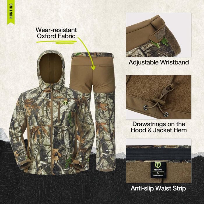 TIDEWE Hunting Clothes for Men with Fleece Lining, Safety Strap Compatible Water Resistant Silent Hunting Jacket and Pants - Image 4