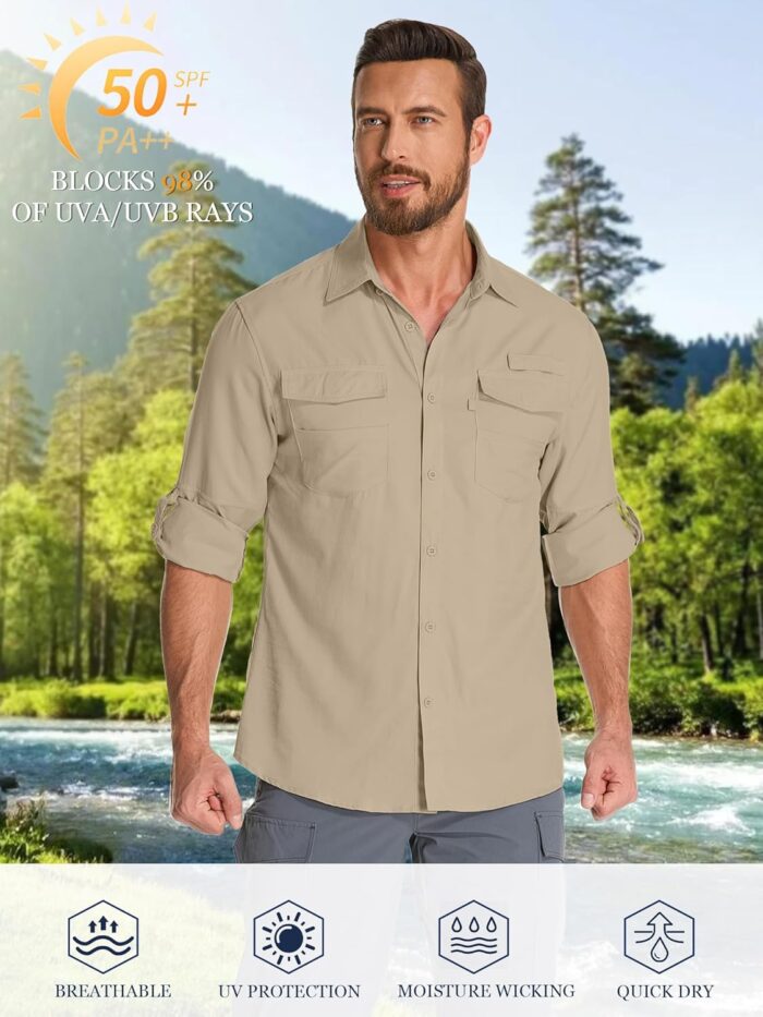 Fishing Shirts for Men, Sun Protection Long Sleeve Hiking Outdoor UV Shirt Quick Dry UPF 50+ for Travel Safari Camping - Image 5