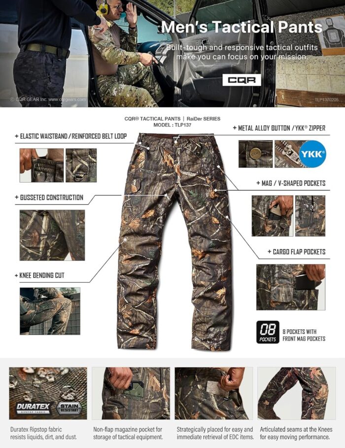 CQR Men's Tactical Pants, Water Resistant Ripstop Cargo Pants, Lightweight EDC Work Hiking Pants, Outdoor Apparel - Image 7