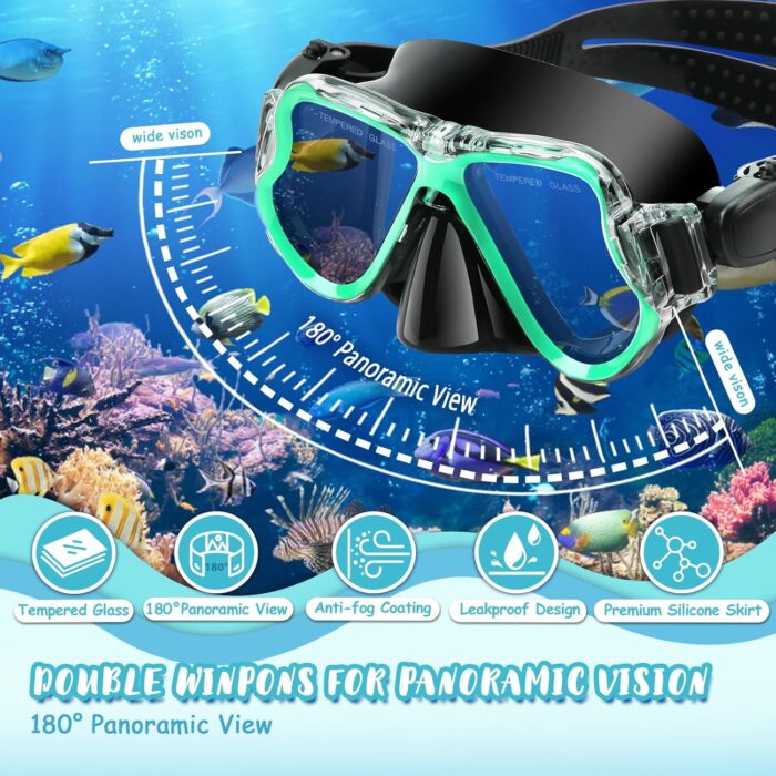 Snorkeling Gear for Kids Ages 6-14, 4 in 1 Kids Mask Fins Snorkel Set with Panoramic View Anti Fog Mask, Dry Top Snorkel, Trek Fins and Travel Bag, Kids Snorkel Set for Youth Teens Junior - Image 2