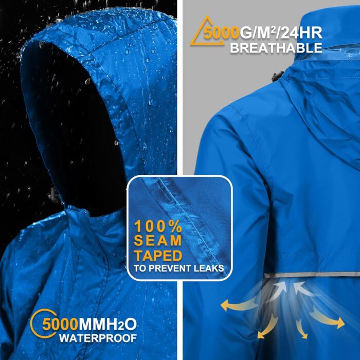 Outdoor Ventures Men's Rain Jacket Waterproof Lightweight Packable Rain Pullover for Hiking Golf Running - Image 2