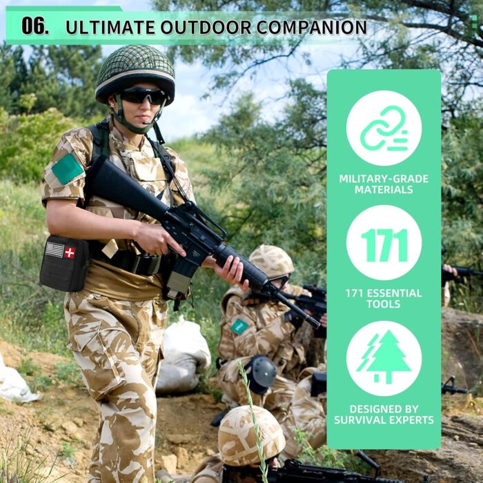 171PCS Survival First Aid Kit with Survival Gear, First Aid Supplies, Emergency Tent, and MOLLE Nylon Bag, Ideal for Car, Travel, Home, Outdoor Adventures, for Men, Christmas, Teens - Image 6