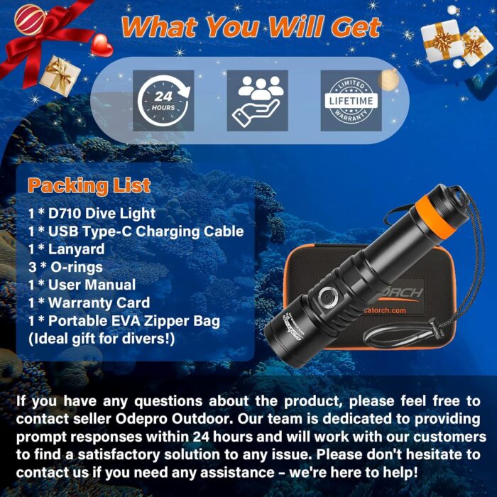 ORCATORCH D710 Scuba Diving Light, 3000 Lumens Super Bright Underwater Flashlight with 6 Degrees Narrow Beam, IP68 Waterproof Night Dive Torch 150 Meters Submersible Light (Black) - Image 6