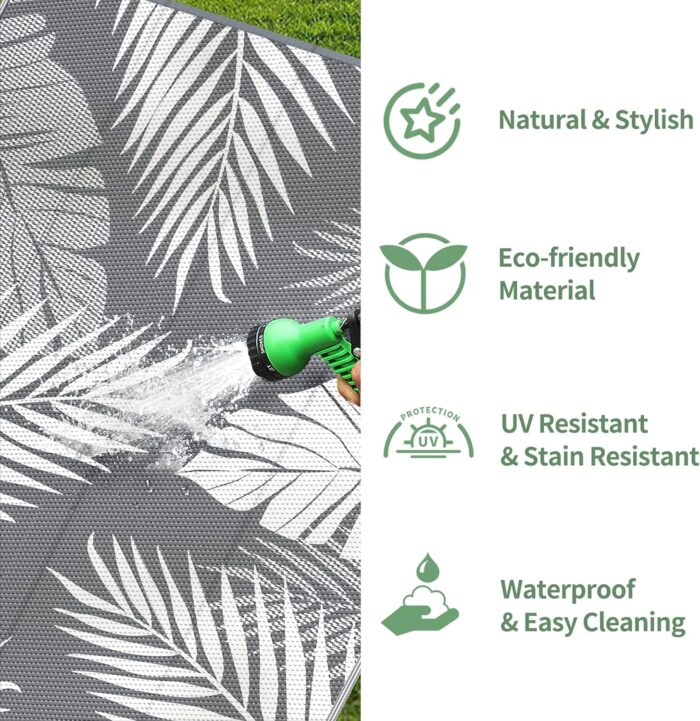 GENIMO Outdoor Rug 5' x 8' Waterproof for Patios Clearance, Reversible Plastic Straw Camping Carpet, Large Area Rugs Mats for RV, Picnic, Backyard, Deck, Balcony, Porch, Beach, Grey&White - Image 6