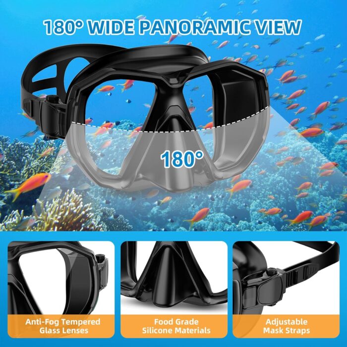 Snorkeling Gear for Adults Scuba Mask Set with Nose Cover Anti Fog Diving Mask with Dry Top Snorkel for Mens Womens Travel Swim Scuba Diving Snorkeling with Bag - Image 2