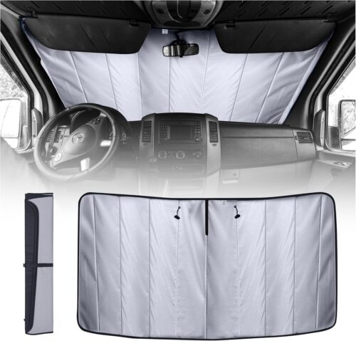 Living in a Bubble Insulated Blackout Windshield Cover for Mercedes Sprinter NCV3 & VS30, 2007-23, All-Weather Sprinter Van Accessories, Vanlife Must Have Windshield Sun Shade and Van Life Essentials