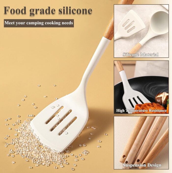 Camping Accessories Kitchen Cooking Utensils Set - Portable Outdoor Camp Cookware Set, Silicone Camper Essentials Gear Must Have Supplies for Travel RV BBQ Grill Picnic Hiking - Image 3
