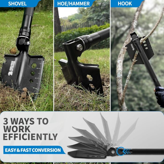 COVACURE Survival Shovel Multi-Purpose Camping Shovel - Unbreakable Tactical Shovel Heavy Duty Survival Camping Gear for Off-Roading, Camping, Gardening, Hiking, Outdoor - Image 3
