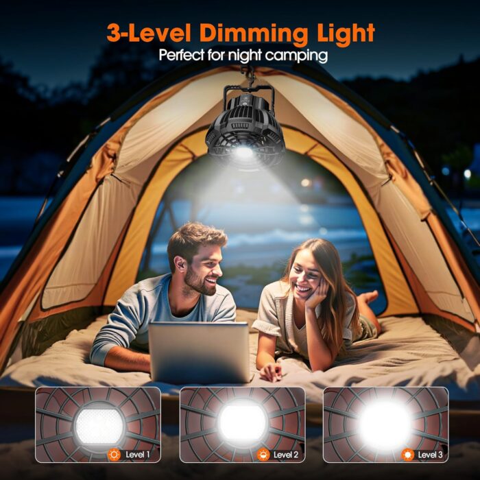 15000mAh Portable Camping Fan with Lantern, Rechargeable Battery Operated Fans with Hook, Glamping Tent Hanging Fan for RV Travel,Car Camping Essentials Accessories,Hiking Gear,Hurricane Survival Gear - Image 5