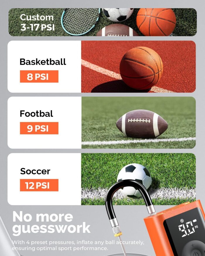 ETENWOLF P300 Plus Ball Pump, Electric Basketball Pump Inflation and Deflation, with 3200 mAh Rechargeable Battery, Air Pump for All Sports Balls - Image 4