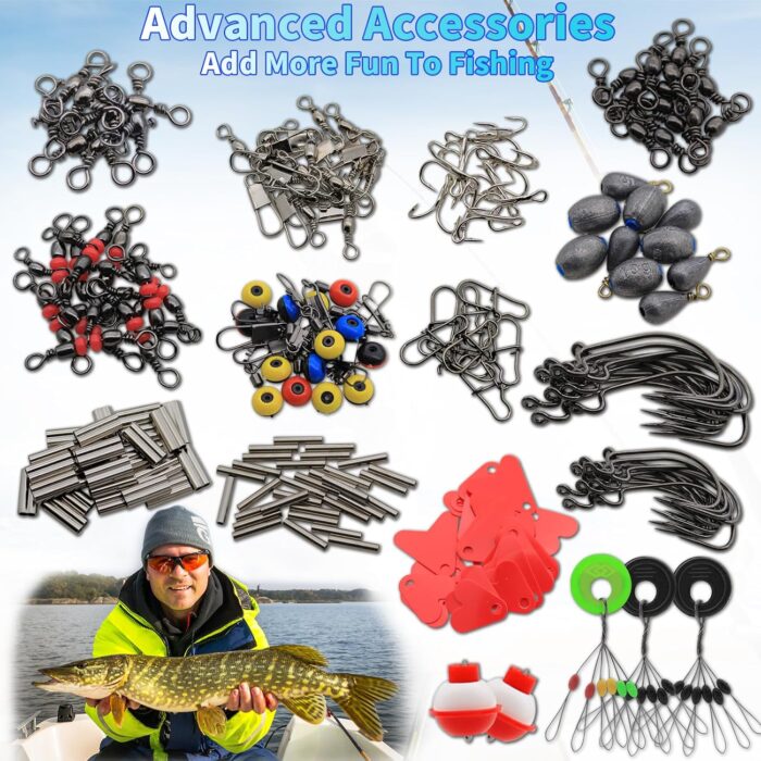 264pcs Fishing Accessories Kit, Fishing Bobbers Hooks Assortment, Fishing Terminal Tackle Box with Tackle Included, Fishing Hooks, Fishing Weights Sinkers, Fishing Gift for Men - Image 5
