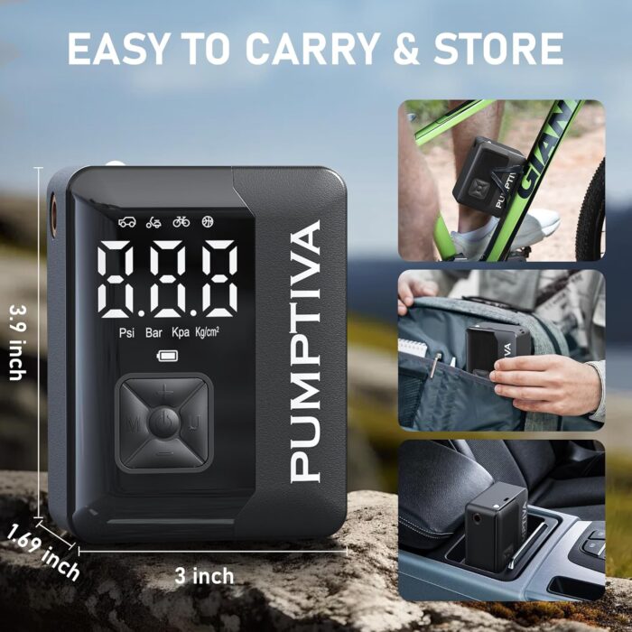 Tire Inflator Portable Air Compressor, 150 PSI Portable Electric Bike Pump Auto Shut-Off Cordless Mini Car Tire Air Pump with Accurate LCD Display LED Light for Car, Motorcycle, Bicycle, Bike, Ball - Image 8