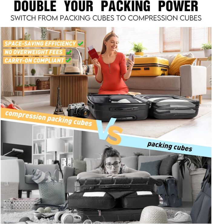 10 Set Compression Packing Cubes for Travel Essentials,Compressible Expandable Packing Cubes for Suitcase,OlarHike Luggage Organizer Bags for Travel,Handy Helper for Organizing Clothes(Black) - Image 7