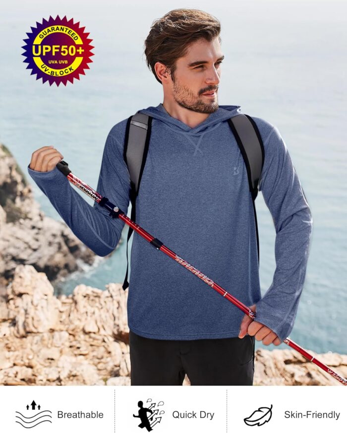 Roadbox Mens UPF 50+ Fishing Shirts, Long Sleeve UV Sun Hoodie, Hiking Running Swim Athletic Workout Shirt - Image 5
