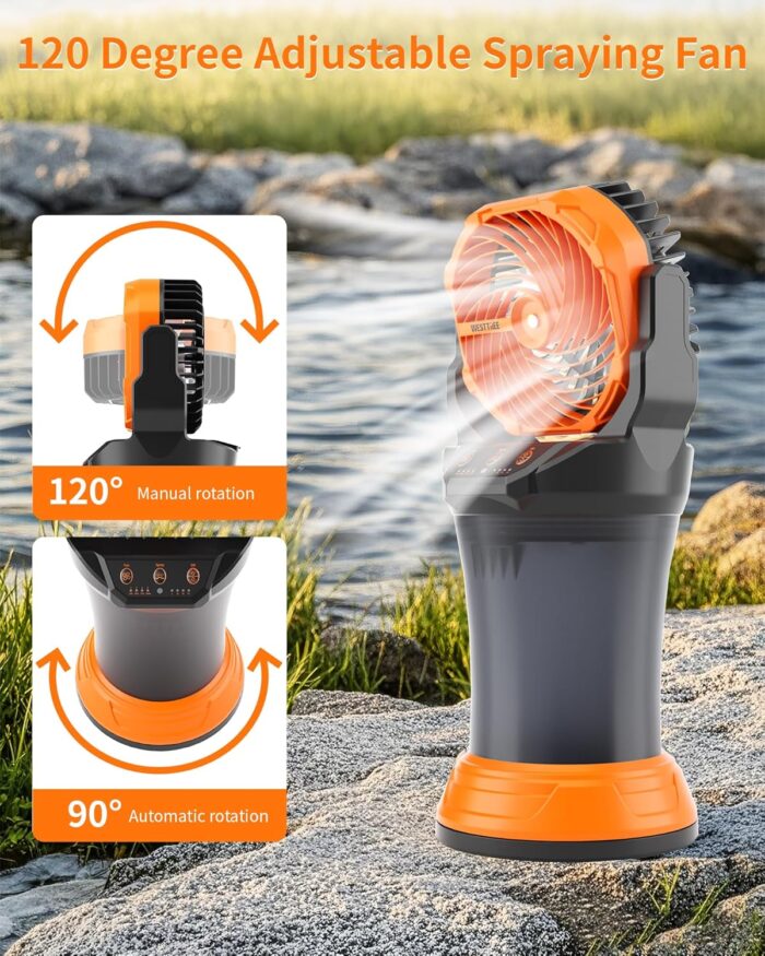 Portable Misting Fan with Large Battery Fan-Rechargeable Outdoor Misting Cooling Fans with 2L Water Tank,RGB Lights,4 Speeds & Spray Modes-for Patio, Camping, Beach, Workshop (X65 Orange) - Image 6