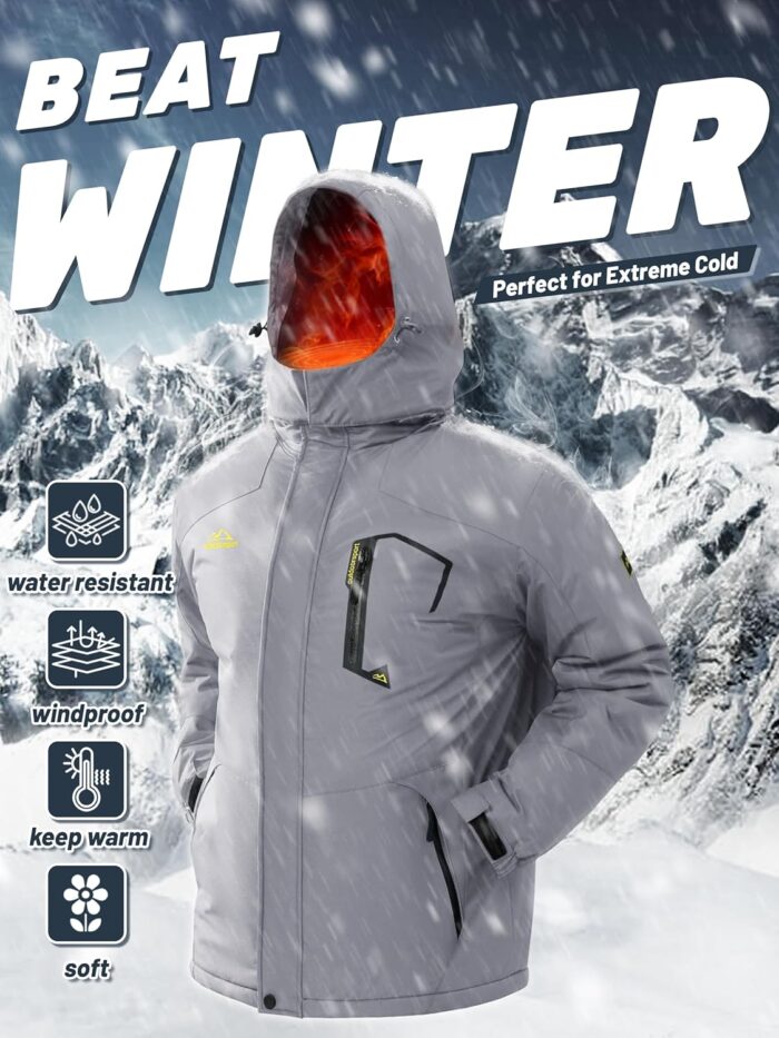 TACVASEN Men's Winter Skiing Jackets Water Resistant Fleece Coats Insulated Thermal Snowboard Jacket Parka Raincoat with Hood - Image 6