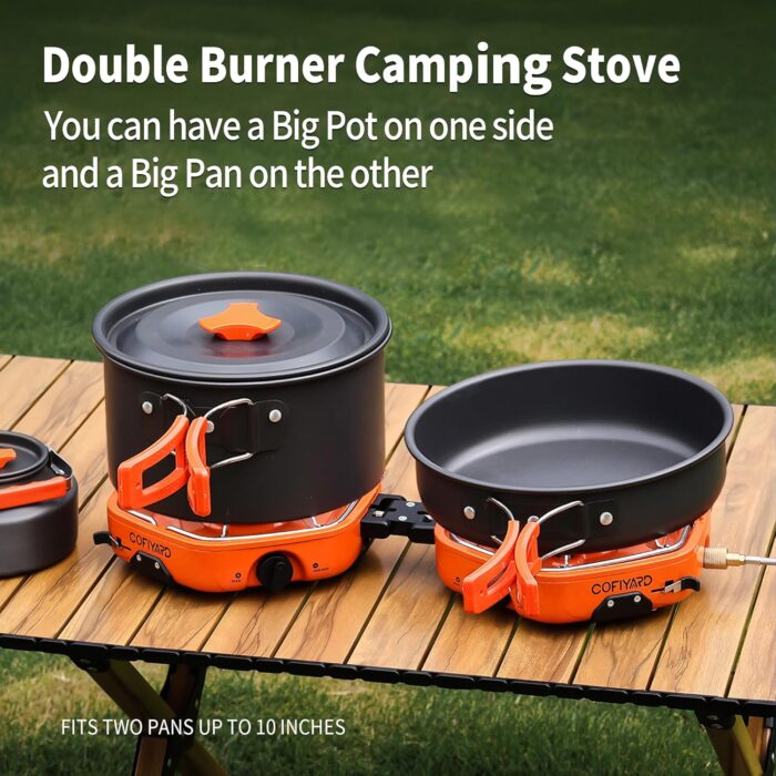 Propane 2 Burner Camping Stove with Carrying Bag, Portable Folding Gas Stove for Camping, Backpacking Camp Stove for Outdoor Cooking, With 17,000 BTU Adjustable Burners for BBQ, Tailgating - Image 2