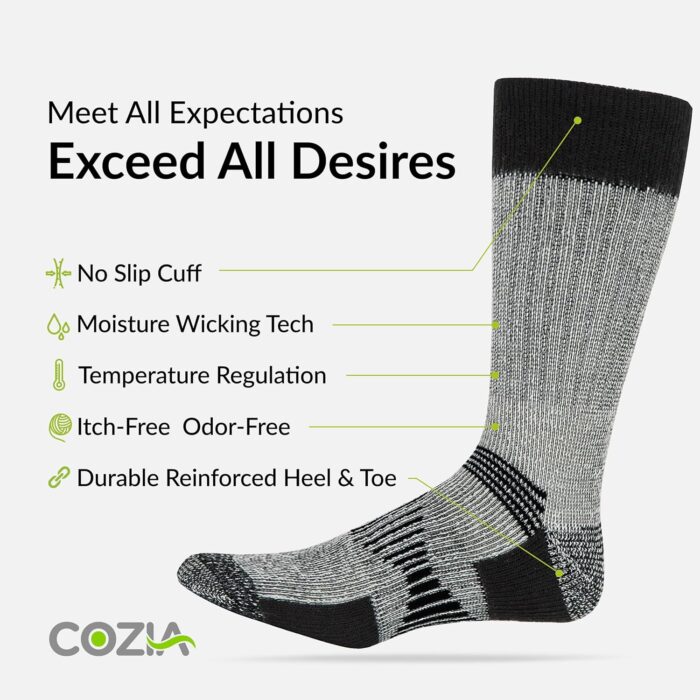 COZIA Merino Wool Socks for Men and Women Warm thermal Boot Hiking Socks 3 Pairs - Image 3