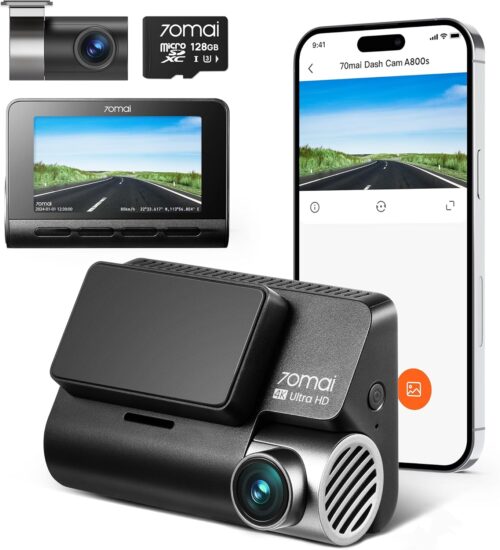 70mai 4K Dash Cam Front and Rear with STARVIS, Built in 5GHz WiFi & GPS Car Camera, Super Night Vision, ADAS, 3'' IPS Screen, 24H Parking Mode, Time-Lapse, Loop Recording, with 128GB Card