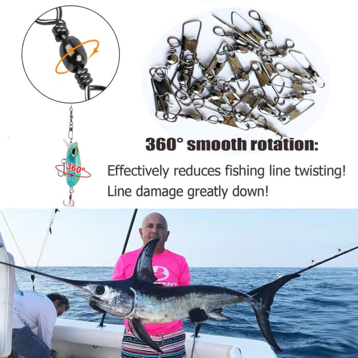 AGOOL Barrel Swivel Snap Kit - 50pcs Barrel Swivels with Safety Snaps High Strength Fishing Quick Connect Snap Swivels with Solid Ring Fishing Tackle Accessories Box Kit Size 4#,6#,8#,10#,12#,14# - Image 5