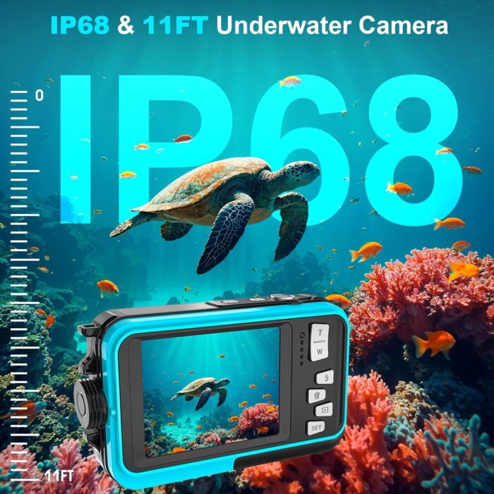 4K Underwater Camera 56MP Autofocus 11FT Waterproof Camera Dual-Screen Selfie 16X Underwater Camera for Snorkeling Waterproof Compact Floatable Digital Camera with 32GB Card - Image 4