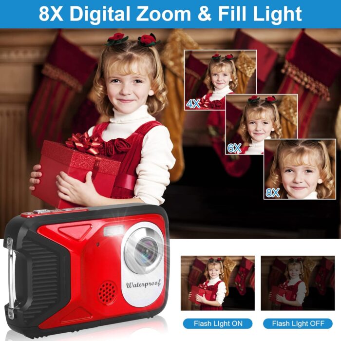 Waterproof Digital Camera with 32GB Card HD 1080P 36MP Underwater Digital Camera for Kids Teens Students Boys Girls(Red) - Image 2