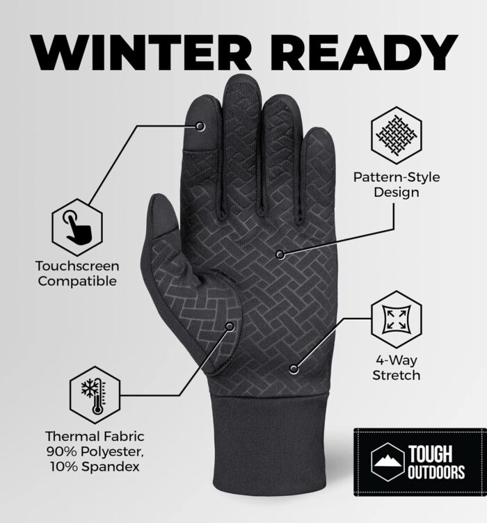 Tough Outdoors Running Gloves - Touch Screen Ski Glove Liners - Men's Winter Gloves - Glove Liners for Cold Weather - Image 4