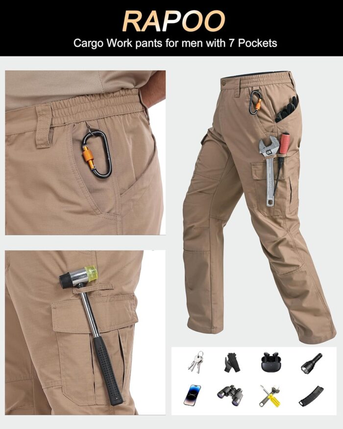 Mens Cargo Pants Ripstop Water Resistant Breathable Tactical Hiking Pants with 7 Pockets - Image 6