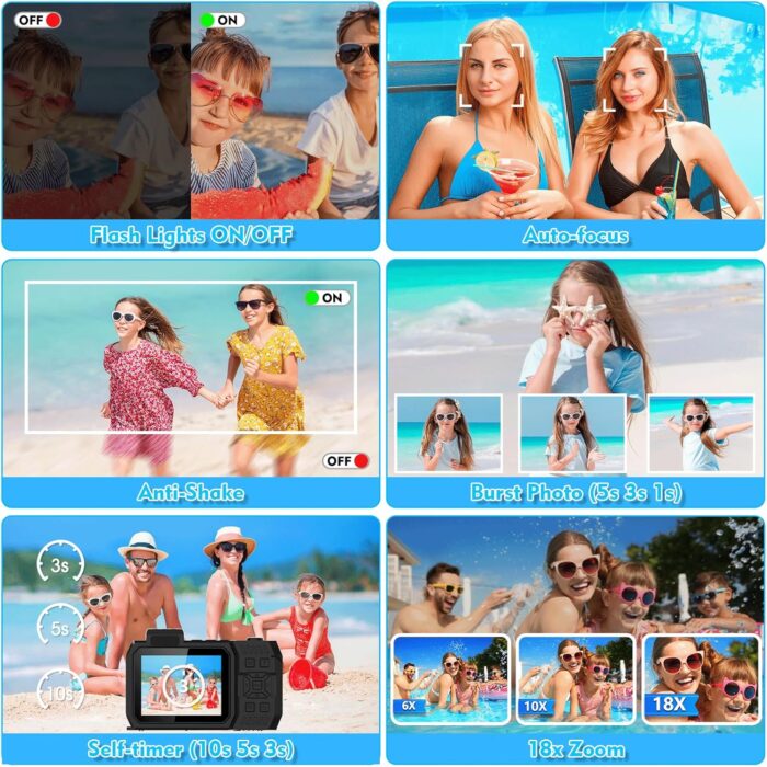 33FT/10M Underwater Camera 4K 48MP Waterproof Camera with 32GB Card Dual-Screen Rugged Dustproof Shockproof Autofocus Selfie Digital Camera for Snorkeling Diving Sport Travel (Orange) - Image 3