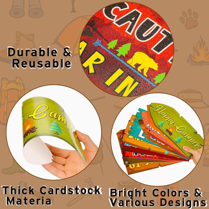 Camping Party Sign Camping Party Themed Directional Signs Camper Welcome Yard Outdoor Wall Sign Party Supplies Photo Props Backdrop Decoration Decor(20 Pcs,Card Stock) - Image 4