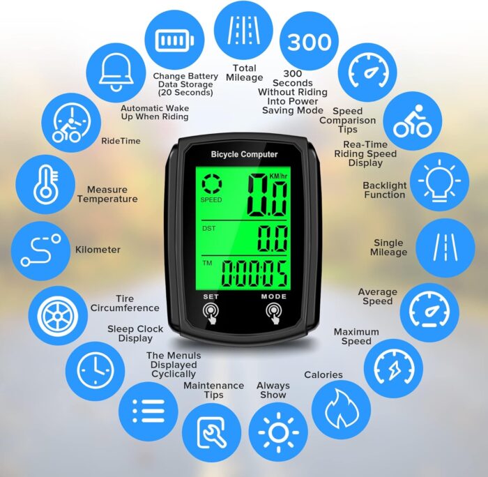 Bike Computer and Bicycle Odometer Wired MPH KM/H Bike Speedometer with Automatic Wake-Up Cycling Speed Tracker LCD Display & Single Mileage & Multi-Functions Accessories - Image 2