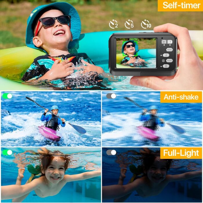 4K Underwater Camera with 64GB Card, 11FT Waterproof Camera Dual-Screen Selfie Underwater Cameras for Snorkeling 16X Digital Zoom Waterproof Digital Camera 2 Batteries (Blue) - Image 4