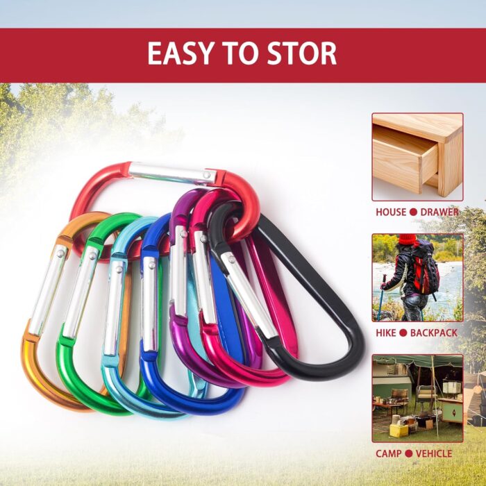 8 Aluminum D-Ring Key Ring with Heavy Key Chain Mountaineering Clip Lock Mountaineering Buckle Camping Fishing Outdoor use, Clip with Spiral Doors in a Variety of Colors. - Image 2