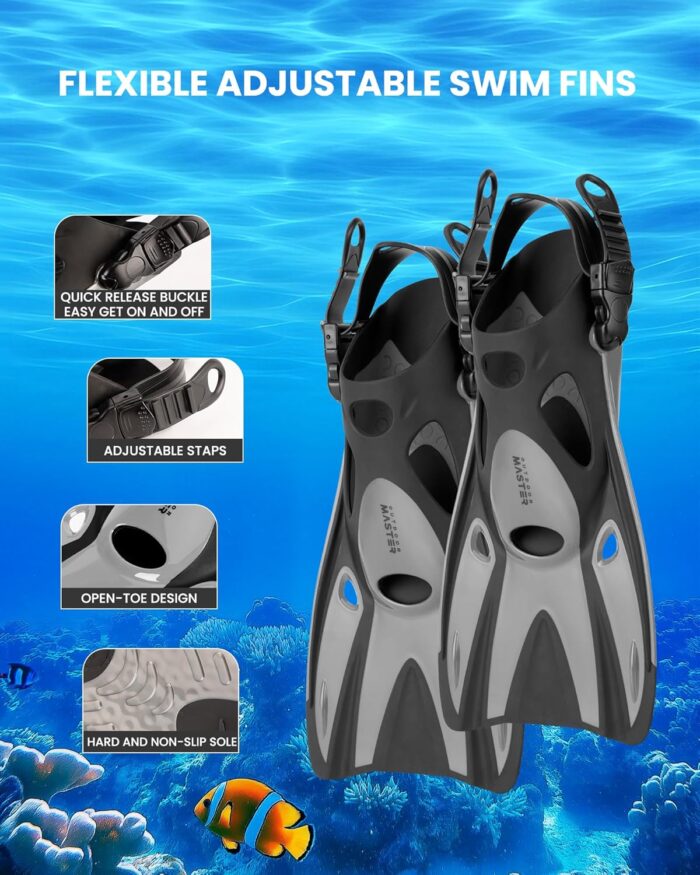 OutdoorMaster Mobula Snorkeling Gear for Adults,Mask Fins Snorkel Set with Panoramic View Anti-Fog, Dry Top Scuba Gear for Swimming Snorkeling Diving - Image 5