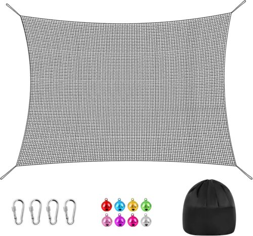 Double Layers Climbing Cargo Net - 9.9FT x 14.8FT Heavy Duty Playground Safety Net for Kids Backyard, Tree Fort & Jungle Gyms | Treehouse Accessories with Storage Bag & Carabiners (Black)