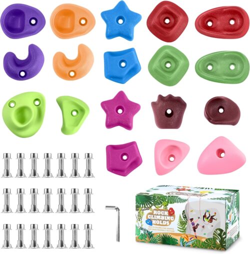TOPNEW 18PCS Rock Climbing Holds for Kids, Rock Wall Climbing Holds with Hardware - Climbing Rocks for Indoor Outdoor Playground Climbing Wall