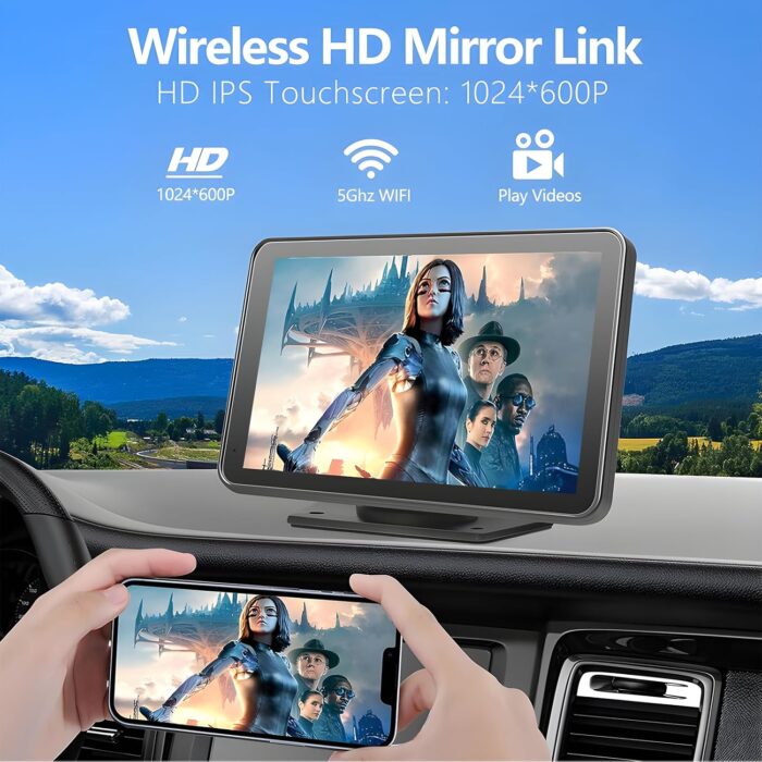Portable Carplay Screen for Car, 7" Wireless Carplay & Android Auto with Bluetooth, HD Backup Camera, GPS Navigation, Siri, FM, AUX, Mirror Link for All Vehicles - Image 4